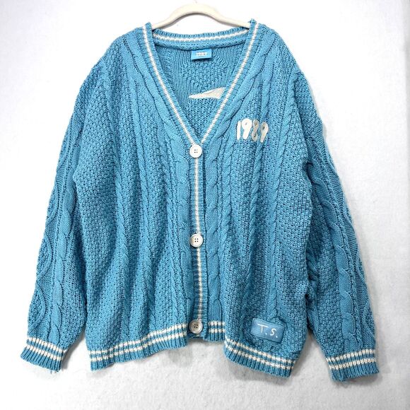 Taylor Swift Sweaters - Taylor Swift 1989 Cardigan Women 3XL/4XL Blue Cream Taylor's Version Birds Baggy